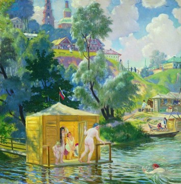bathing 1921 1 Boris Mikhailovich Kustodiev nude Oil Paintings